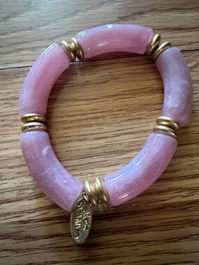 CANVAS LELANI LIGHT PURPLE TUBULAR RESIN WITH GOLD-TONE DISCS 7"STRETCH BRACELET